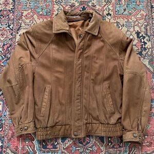 Men's Brown Tan Genuine Leather Bomber Jacket size 38
